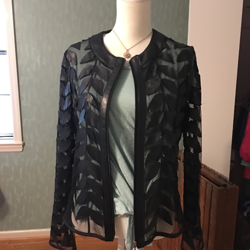 Jacket with leather on sheer fabric
